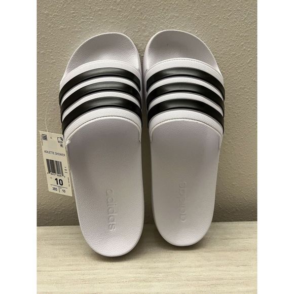 Adidas Mens Sz 10 Adilette Black White Shower Slide Open Toe Sandals NEW! - Picture 7 of 14
